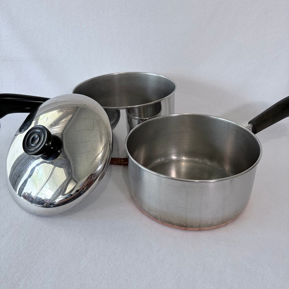 Revere Ware Lot of 2 Pots 2Q 3Q Saucepans with Lid Copper Bottom Dented
